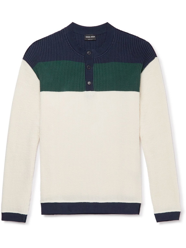 Photo: Giorgio Armani - Colour-Block Waffle-Knit Cotton Sweater - White