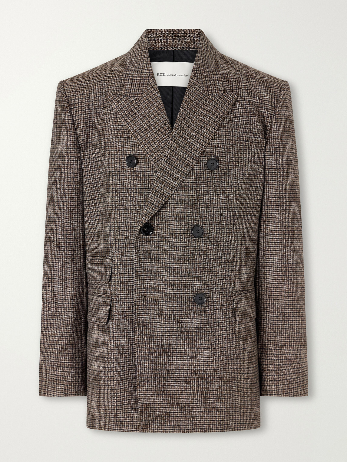 AMI PARIS - Double-Breasted Houndstooth Virgin Wool Blazer - Brown