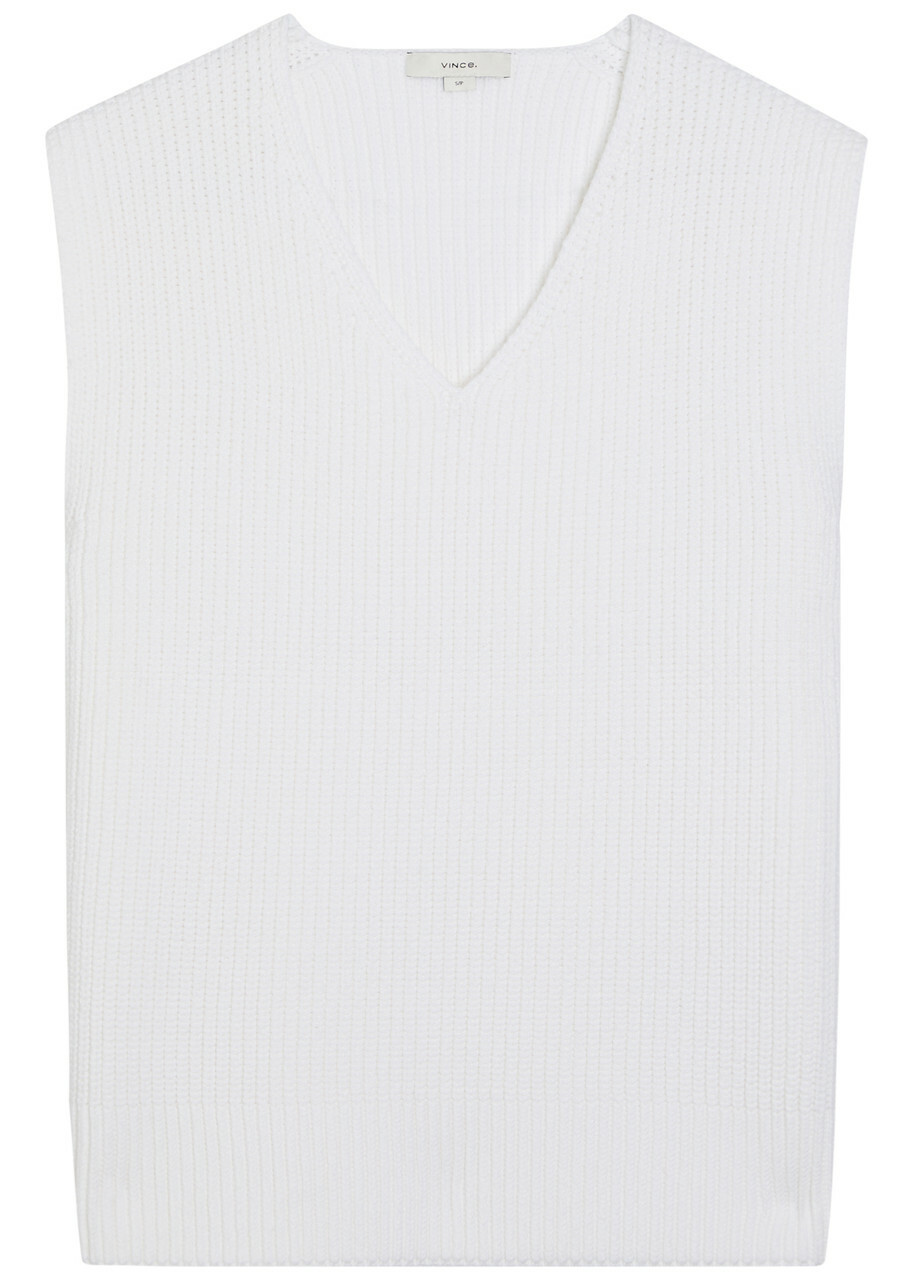 Vince V-neck Fine-knit Cotton-blend Vest White