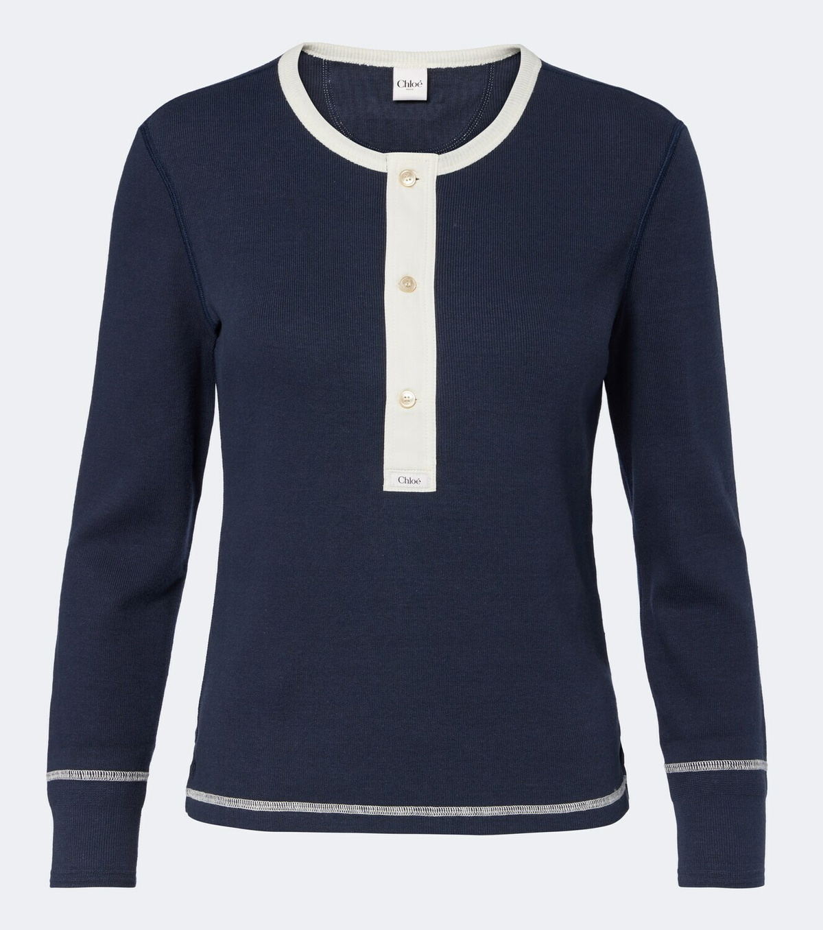 Chloé Ribbed-knit cotton jersey Henley shirt