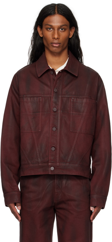 Photo: LGN Louis Gabriel Nouchi Burgundy Gloss Coated Workwear Denim Jacket