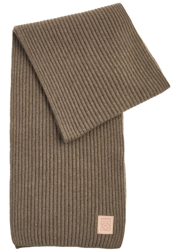 Photo: Loewe Logo Ribbed Cashmere Scarf - Beige - One Size
