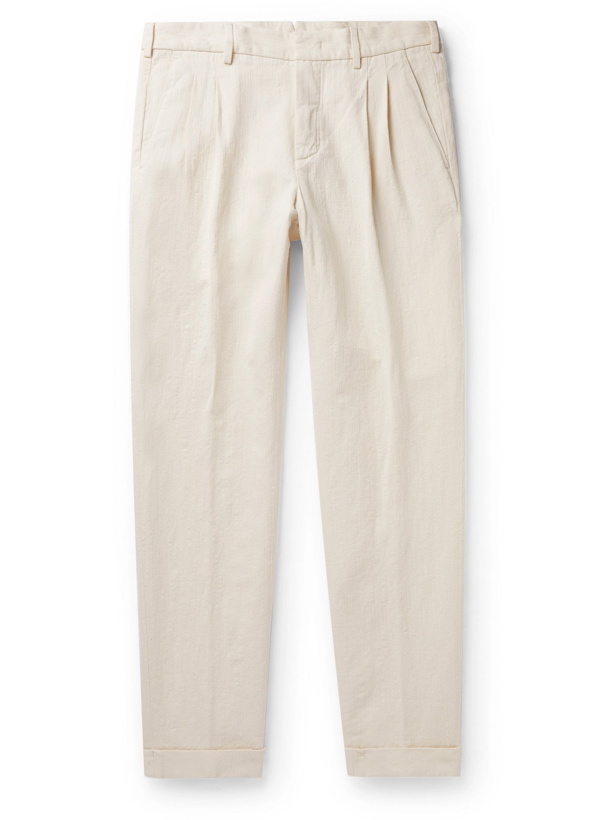 Photo: LORO PIANA - Slim-Fit Tapered Pleated Cotton and Linen-Blend Trousers - Neutrals