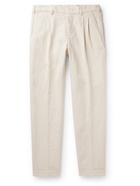 LORO PIANA - Slim-Fit Tapered Pleated Cotton and Linen-Blend Trousers - Neutrals