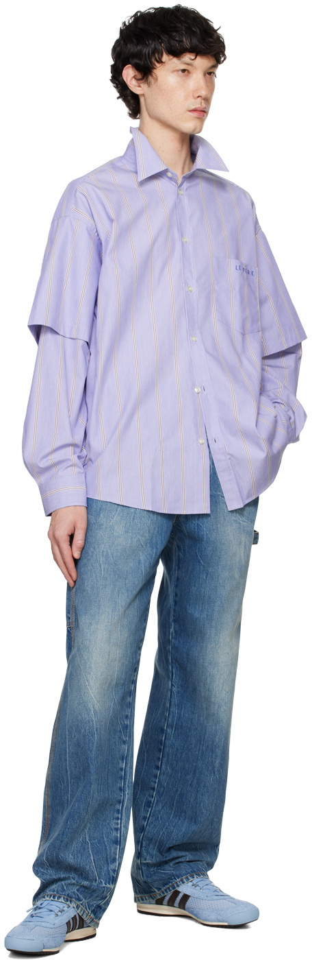 le PÈRE Blue Double Sleeve Button Shirt