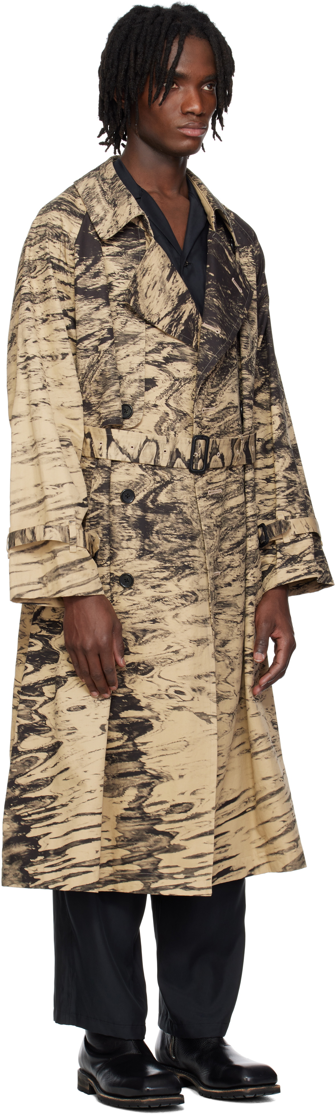 YOKE Beige Photo Printed Finx Trench Coat