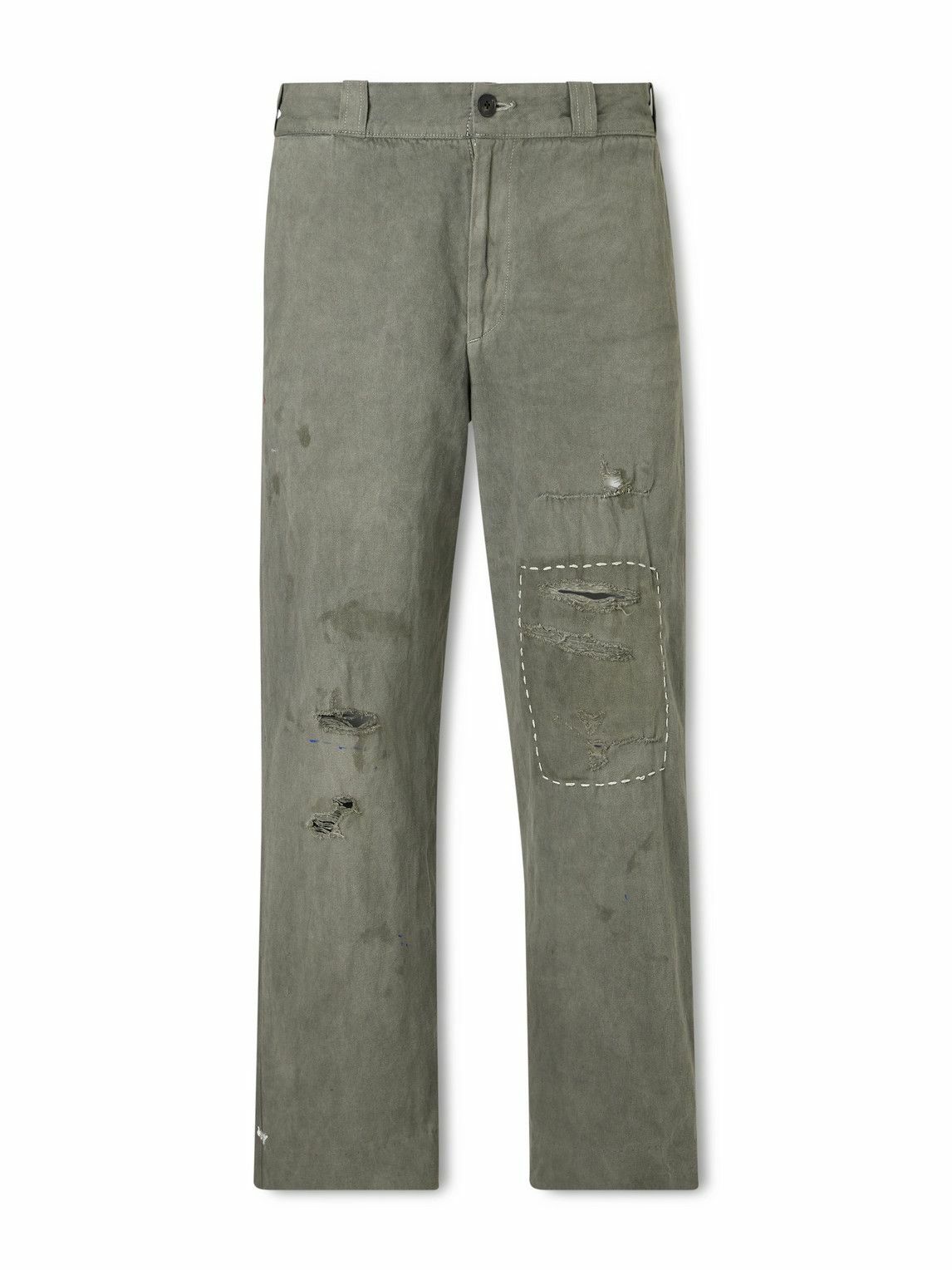 Enfants Riches Déprimés - Soso's Cropped Distressed Cotton and Linen-Blend Trousers - Gray