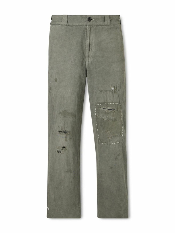 Photo: Enfants Riches Déprimés - Soso's Cropped Distressed Cotton and Linen-Blend Trousers - Gray