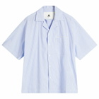 New Amsterdam Surf Association Men's WIJK Stripe Logo Shirt in White/Blue Stipres