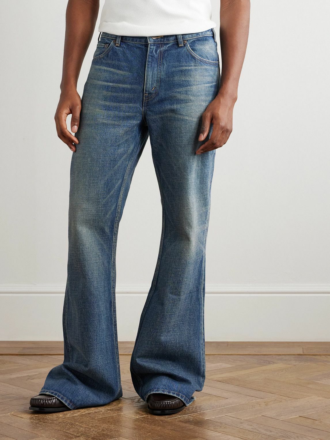 CELINE - Marco Flared Frayed Jeans - Blue