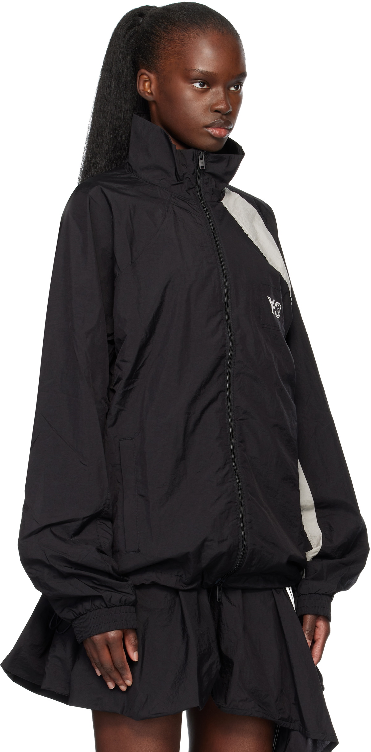 Y-3 Black Raw Edge 3 Stripes Nylon Shell Jacket