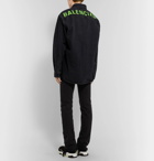 Balenciaga - Button-Down Collar Logo-Print Denim Shirt - Black