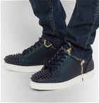 Christian Louboutin - Louis Junior Spikes Cap-Toe Iridescent Leather Sneakers - Blue