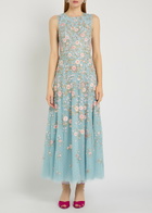 Needle & Thread Eden Rose Embroidered Cape-effect Tulle Gown Blue