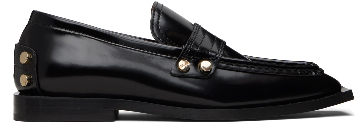 GANNI Black Studs Square Toe Loafers