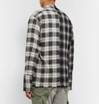 Greg Lauren - Grandad-Collar Distressed Panelled Checked Cotton-Flannel Shirt - Black