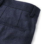 Hugo Boss - Navy Cropped Slim-Fit Checked Wool Trousers - Blue