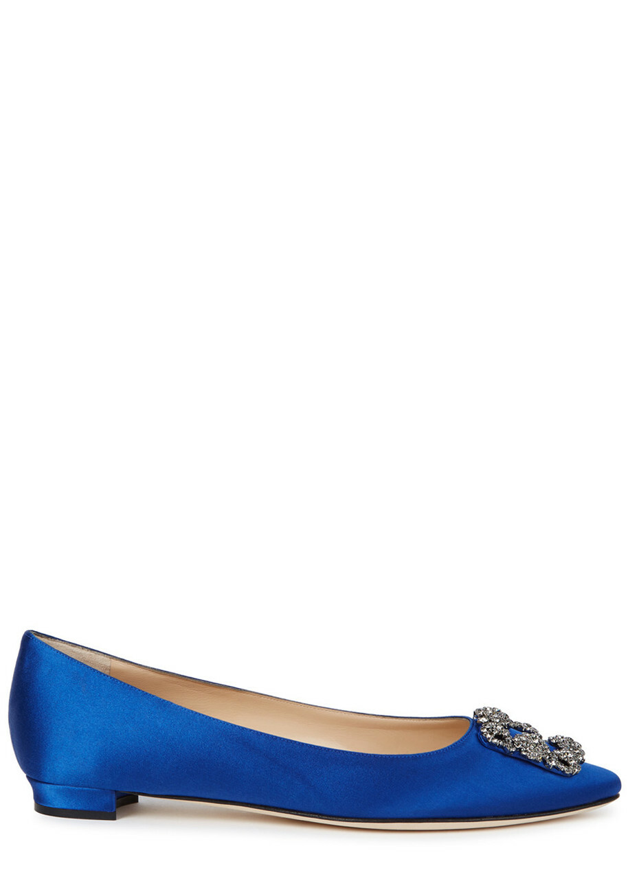 Manolo Blahnik Hangisi 10 Silk-satin Flats Blue Manolo Blahnik