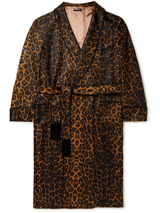 Photo: TOM FORD - Tasselled Piped Leopard-Print Silk-Twill Robe - Brown