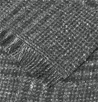 Ermenegildo Zegna - Fringed Checked Wool and Silk-Blend Scarf - Gray