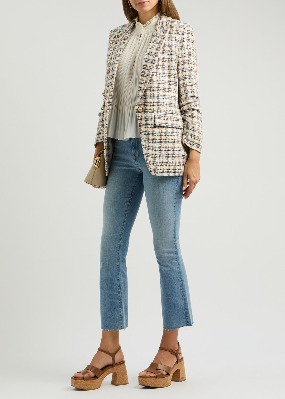 Veronica Beard Martel Dickey Checked Tweed Blazer Cream
