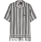 Loewe - Paula's Ibiza Fringed Logo-Embroidered Striped Cotton Shirt - Gray