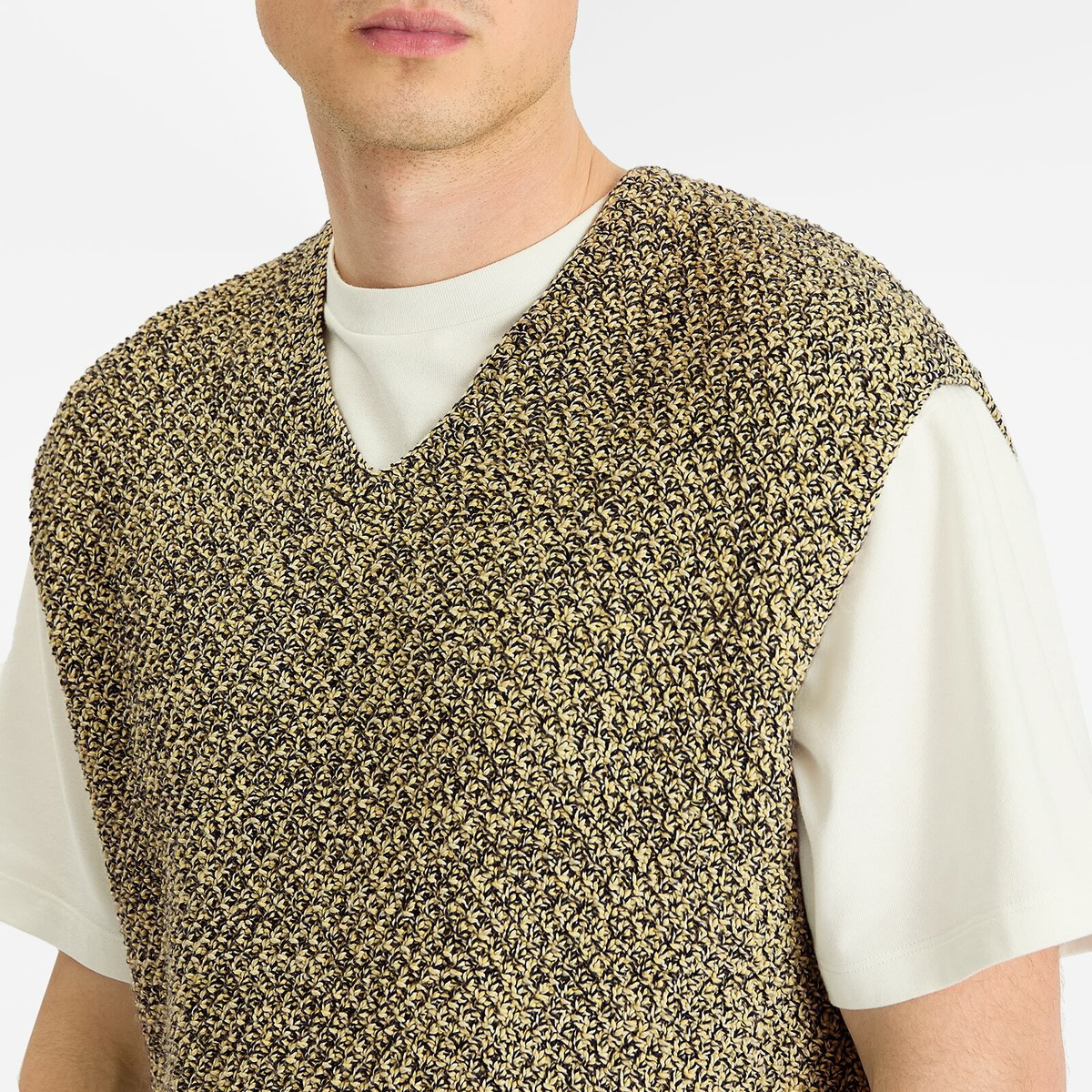 Auralee Men's Cotton Cashmere Cord Knit Vest in Lime/Navy