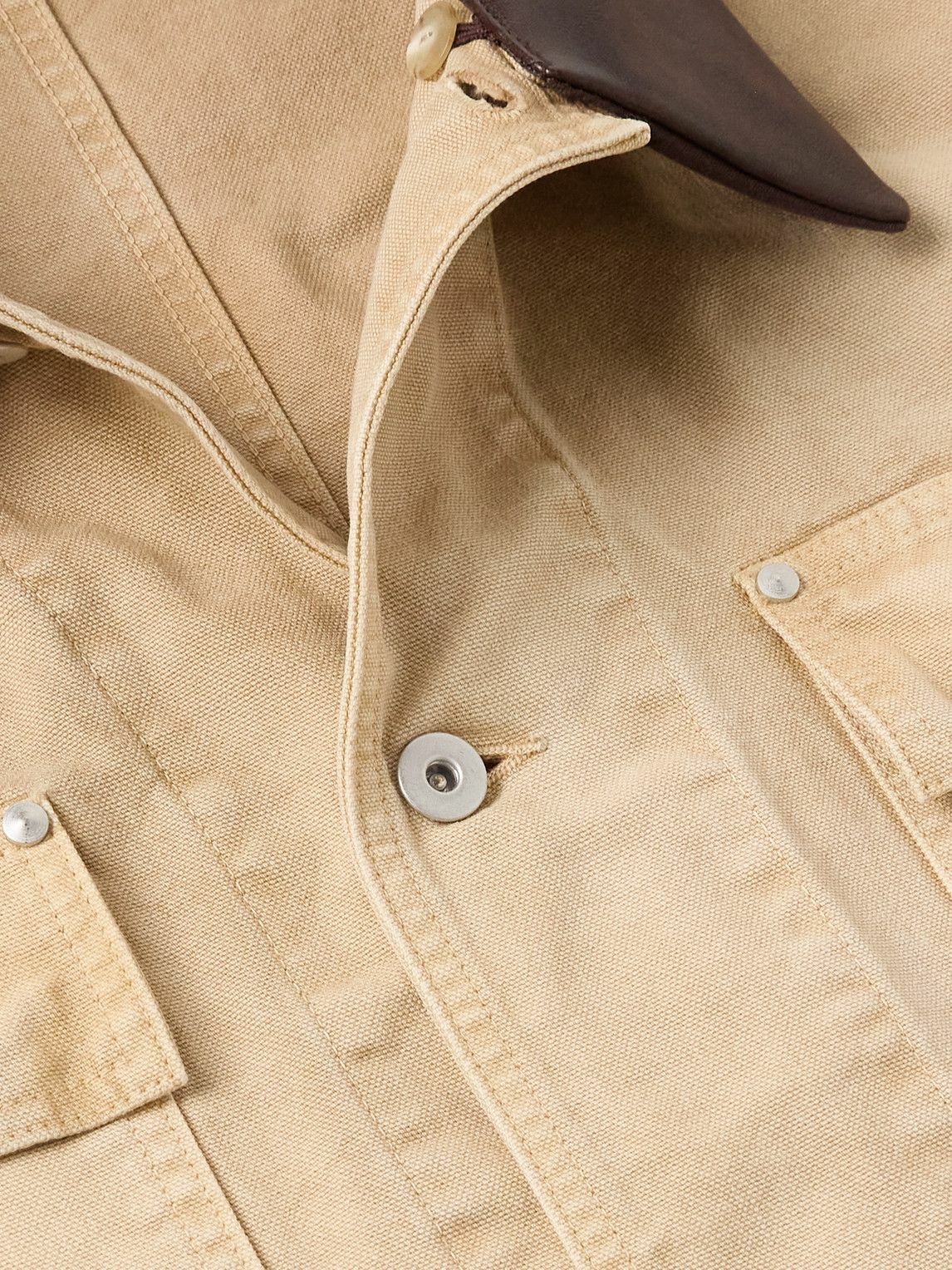 Auralee - Oversized Leather-Trimmed Cotton-Canvas Jacket