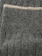 Brunello Cucinelli - Ribbed Mélange Virgin Wool-Blend Socks - Gray