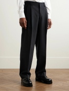 Kaptain Sunshine - Shoecut Straight-Leg Pleated Pinstriped Wool and Silk-Blend Twill Trousers - Black
