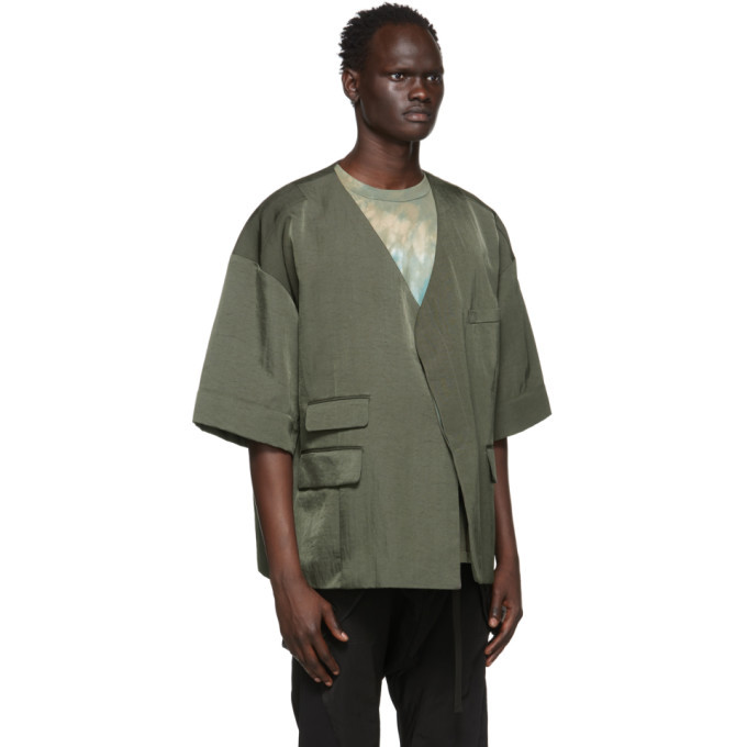 JERIH Khaki No Collar Jacket