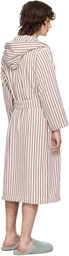 Tekla Off-White & Burgundy Terry Hooded Bathrobe