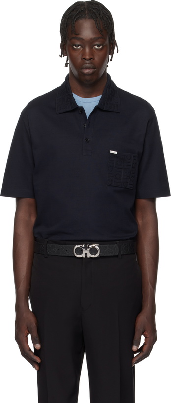 Photo: Ferragamo Navy Jacquard Pocket Polo