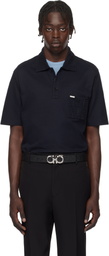 Ferragamo Navy Jacquard Pocket Polo