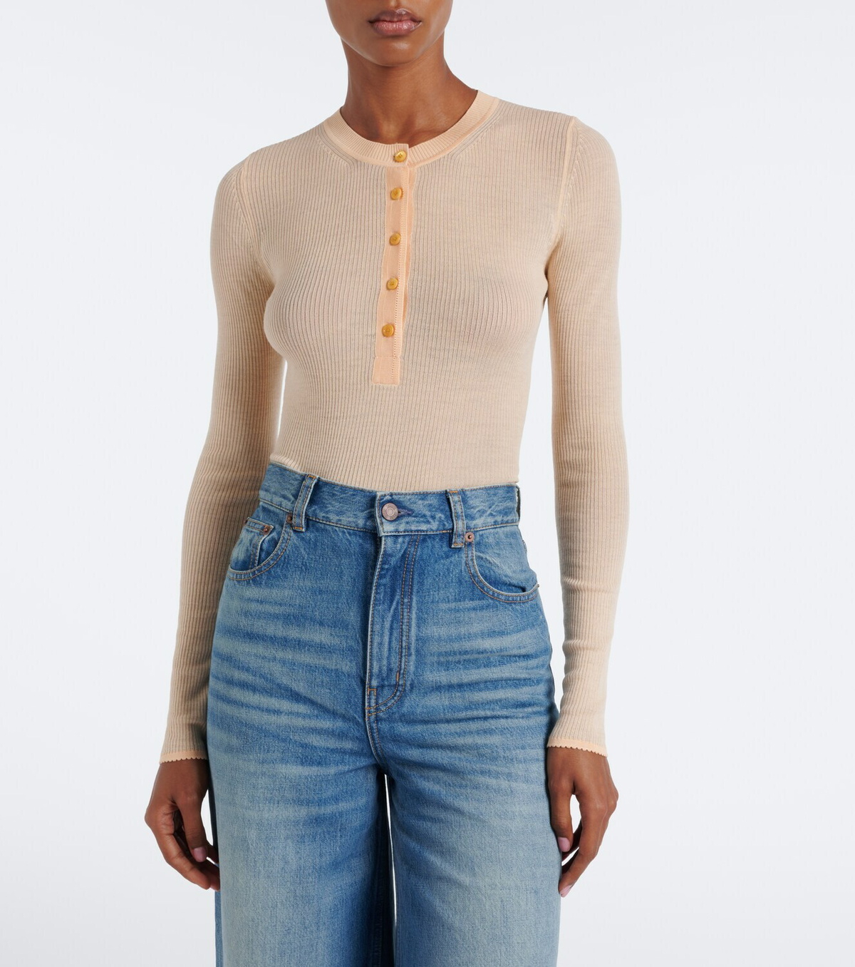 Chloé Ribbed-knit silk-trimmed wool Henley shirt