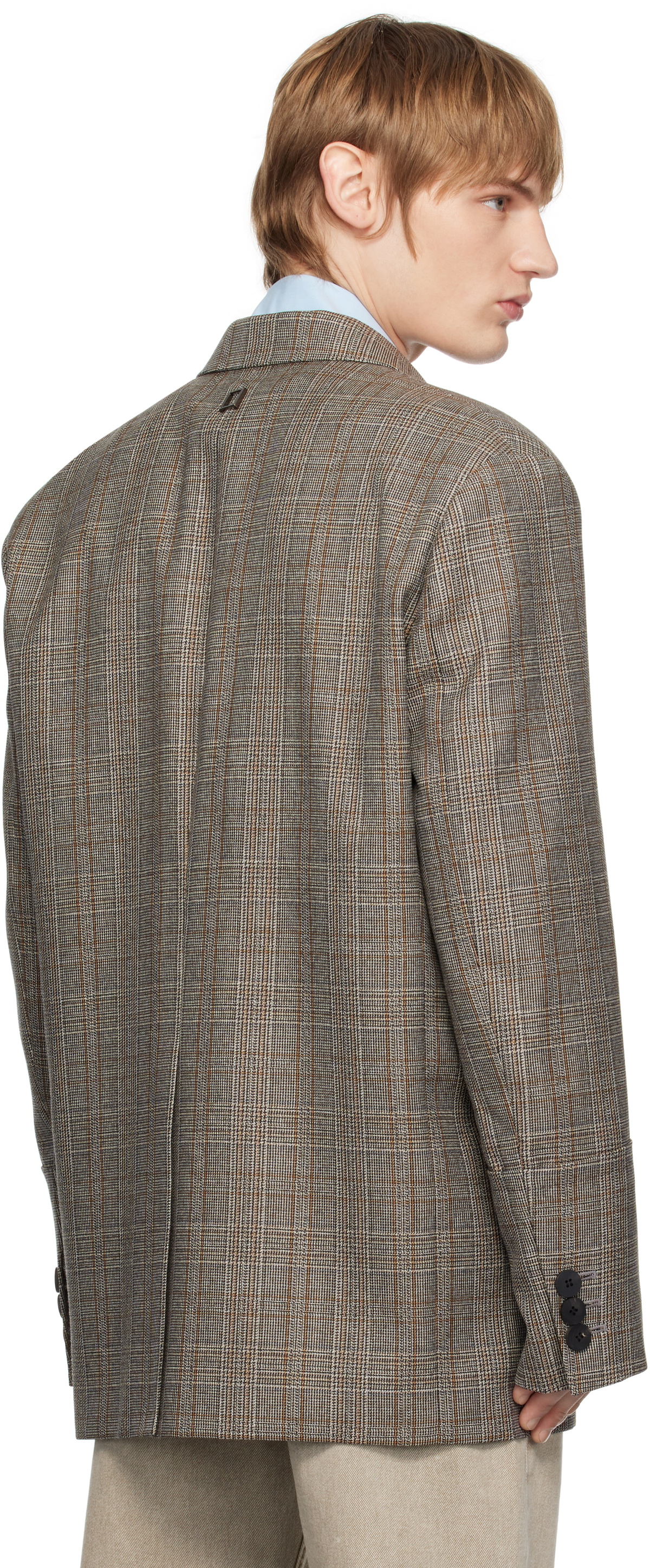 WOOYOUNGMI Gray Check Wool Single Blazer