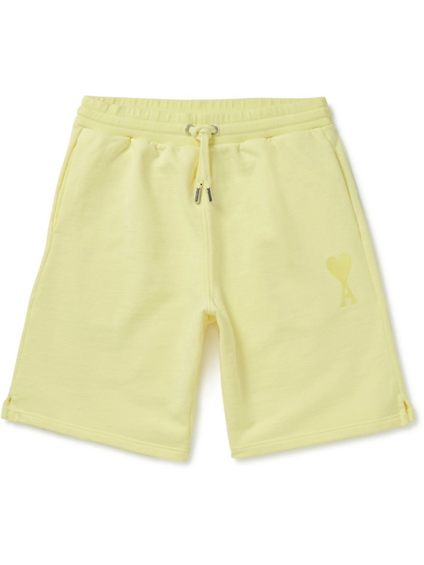 Photo: AMI PARIS - Straight-Leg Logo-Embroidered Organic Cotton-Jersey Drawstring Shorts - Yellow