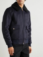 Private White V.C. - The Flight Jacket 3.0 Shearling-Trimmed Wool Bomber Jacket - Blue