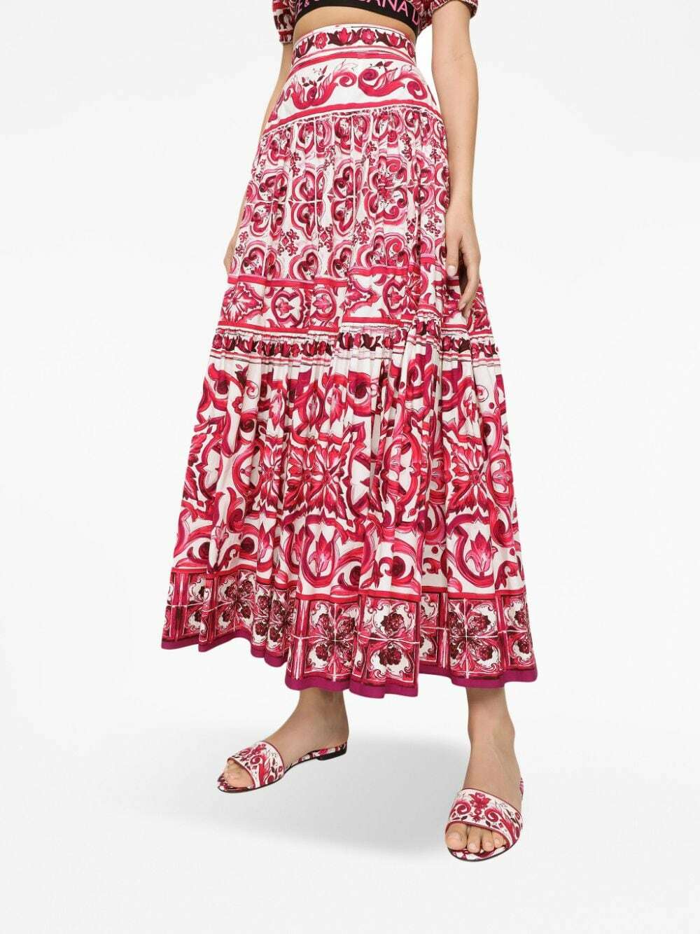 DOLCE & GABBANA - Majolica Print Cotton Long Skirt Dolce