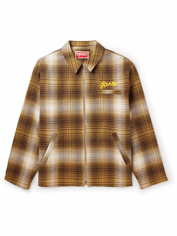 Photo: KENZO - Logo-Embroidered Checked Cotton Overshirt - Brown