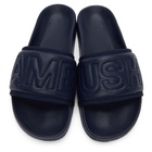 Ambush Navy Leather Quilted Slides