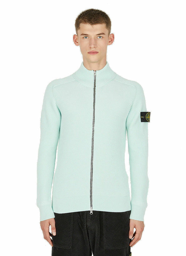 Photo: Zip Up Compass Patch Sweater in Light Blue