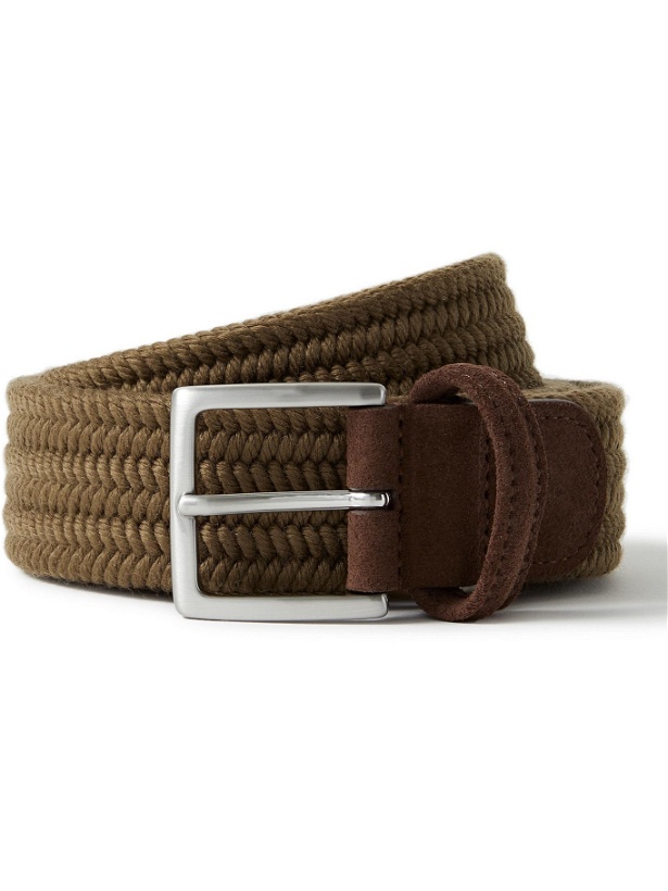 Photo: ANDERSON'S - 3.5cm Suede-Trimmed Woven Elastic Belt - Brown