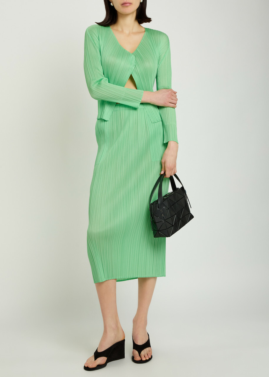 Pleats Please Issey Miyake Pleated Woven Midi Skirt Light Green