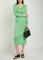 Pleats Please Issey Miyake Pleated Woven Midi Skirt Light Green