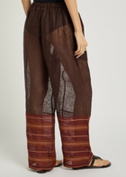 Tory Burch Stripe-trimmed Semi-sheer Linen Trousers Brown