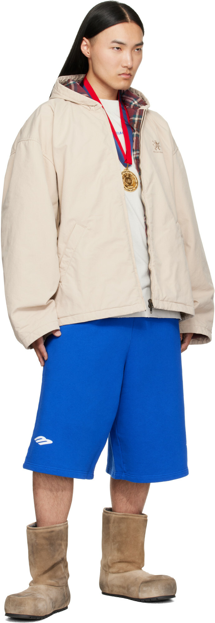 Balenciaga Beige Hooded Zip Up Jacket