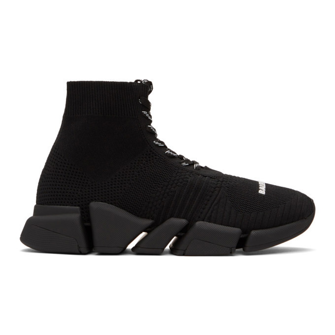 Photo: Balenciaga Black Lace-Up Speed 2.0 Sneakers