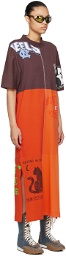 Marine Serre Brown & Orange Regenerated Maxi Dress