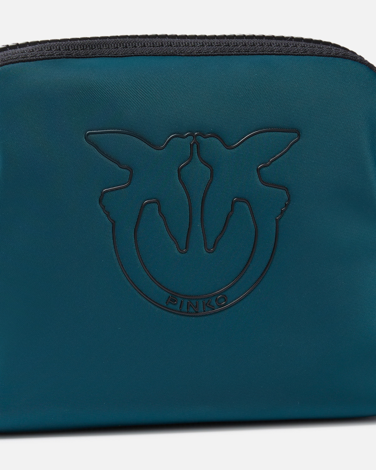 Pinko Small Bag In Recycled Fabric With Logo Teal Blue Block Color